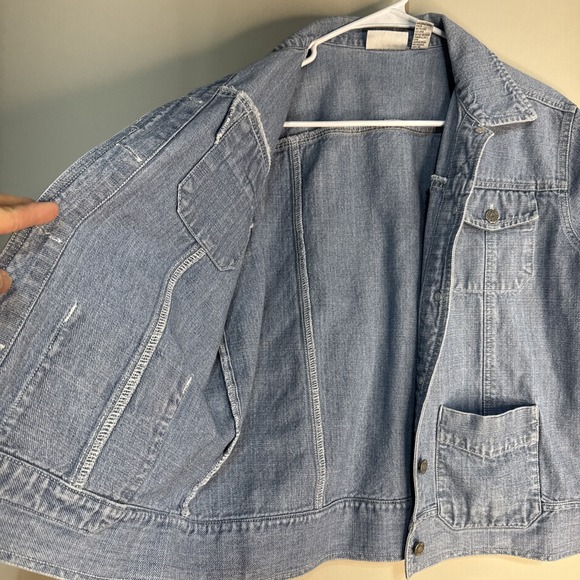 Chicos Jean Jacket Womens Size 1 Button Light Blue  Denim Jacket Size M - Picture 12 of 14